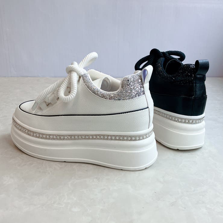 ふわモコ 極太シューレース 厚底 ラインストーンスニーカー  | Noubel Voug Relax | 詳細画像4 