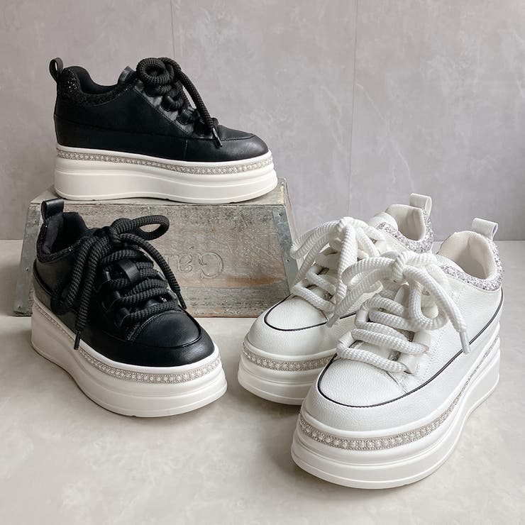 ふわモコ 極太シューレース 厚底 ラインストーンスニーカー  | Noubel Voug Relax | 詳細画像6 