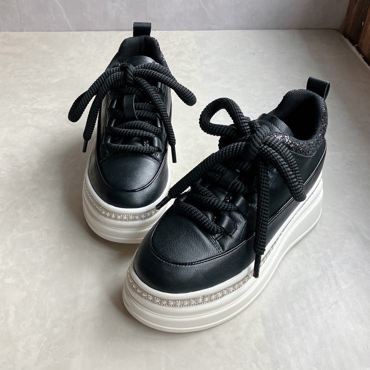 ふわモコ 極太シューレース 厚底 ラインストーンスニーカー  | Noubel Voug Relax | 詳細画像8 