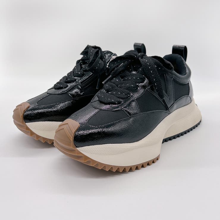 ブラック | 上品スニーカー サッと履ける 異素材厚底スニーカー | Noubel Voug Relax