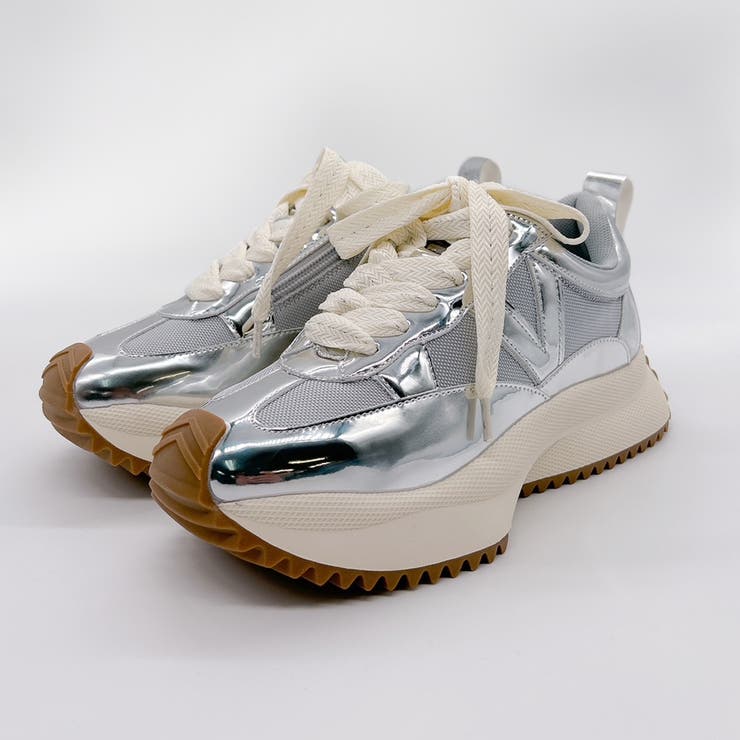 シルバー | 上品スニーカー サッと履ける 異素材厚底スニーカー | Noubel Voug Relax