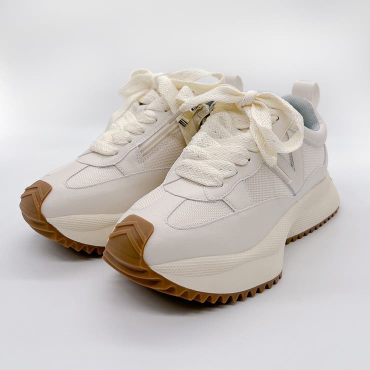 ホワイト | 上品スニーカー サッと履ける 異素材厚底スニーカー | Noubel Voug Relax