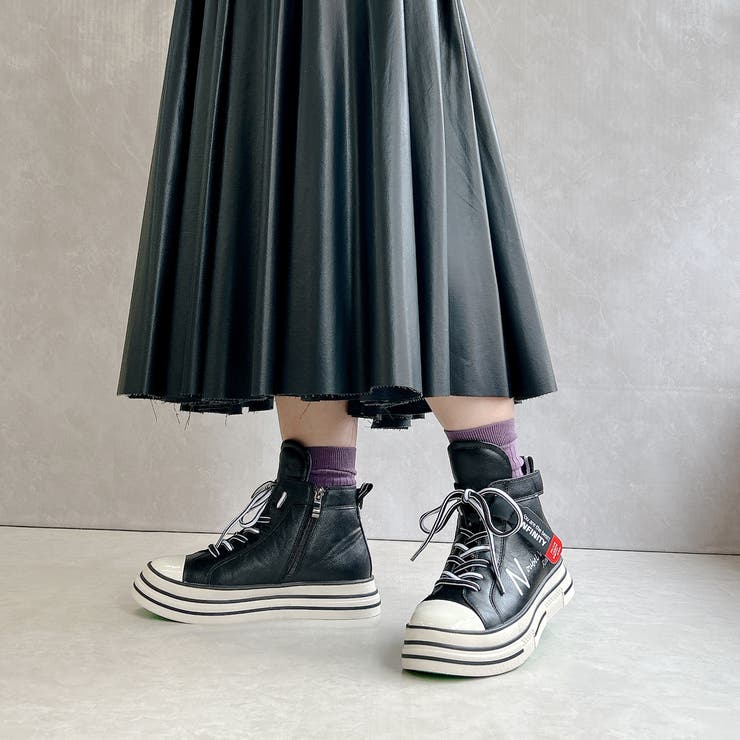 厚底 ジップアップ ラベル スニーカー | Noubel Voug Relax | 詳細画像19 