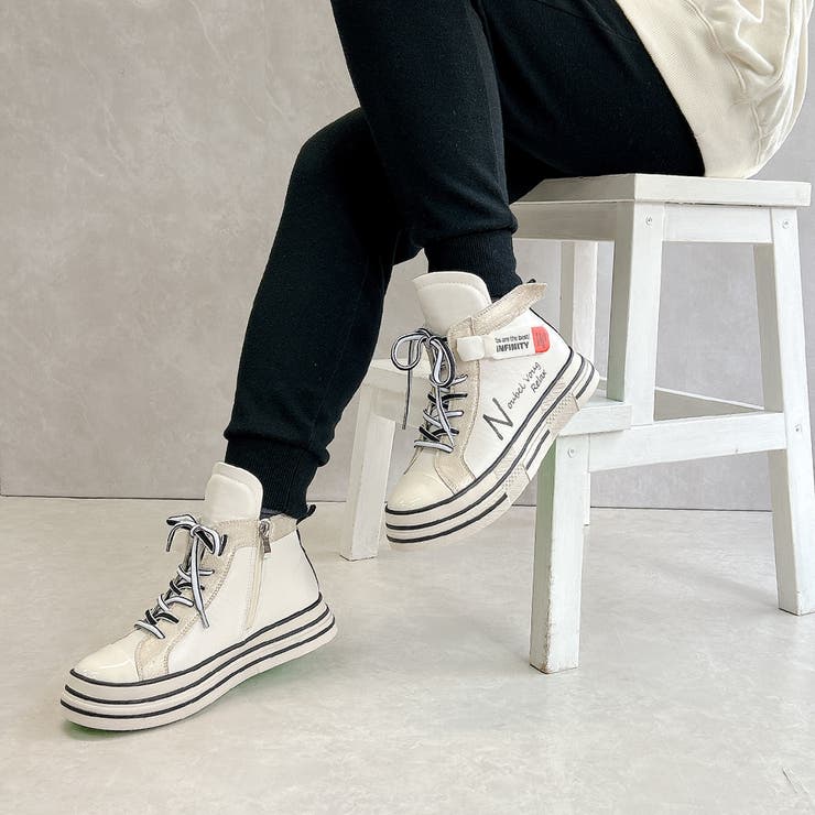 厚底 ジップアップ ラベル スニーカー | Noubel Voug Relax | 詳細画像23 