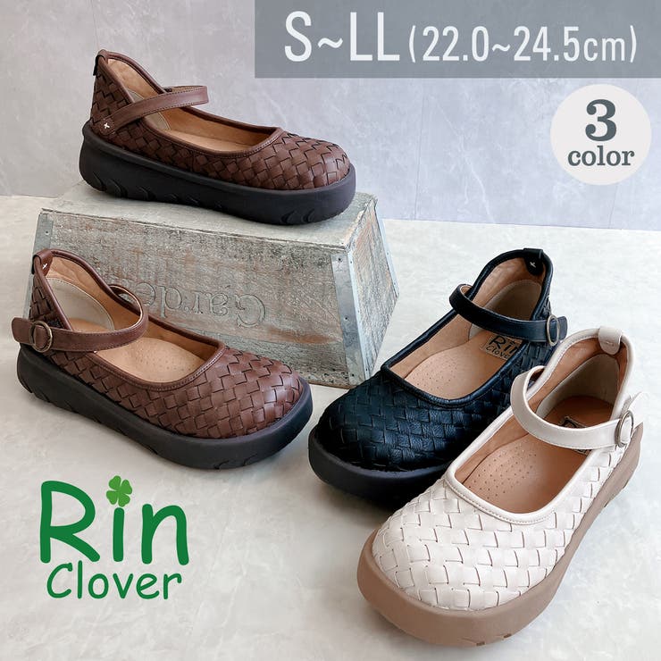 Rin Clover 厚底 編み込み スクエアトゥ ストラップパンプス