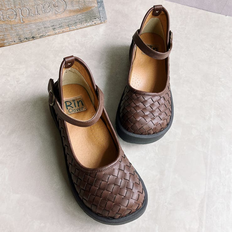 ダークブラウン | Rin Clover 厚底 編み込み スクエアトゥ ストラップパンプス | Noubel Voug Relax
