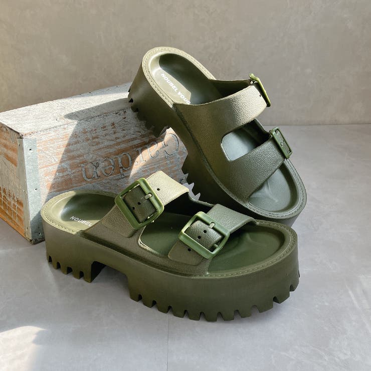 カーキ | 厚底タンクソール ダブルベルトサンダル | Noubel Voug Relax