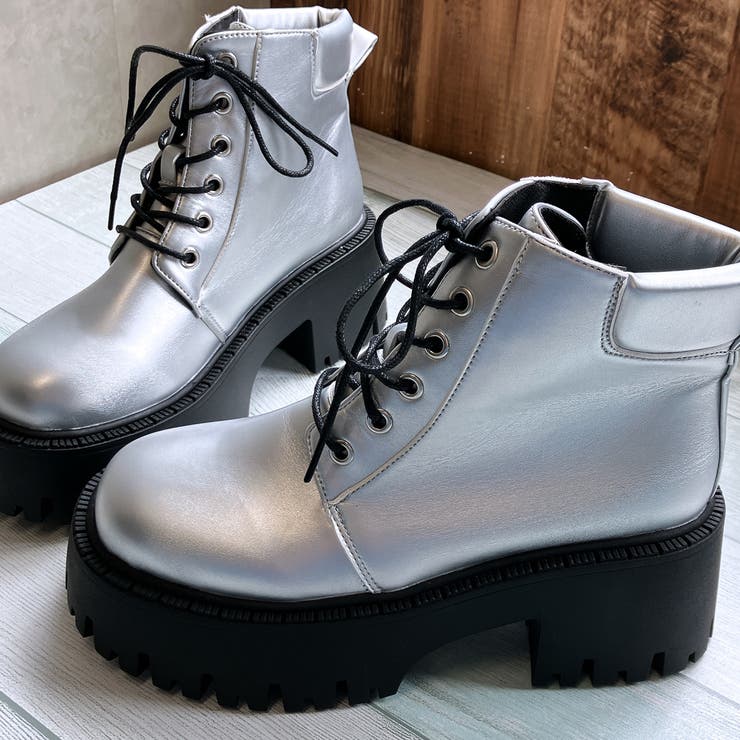 シルバー | 厚底 トラックソール レースアップ ワークブーツ | Noubel Voug Relax