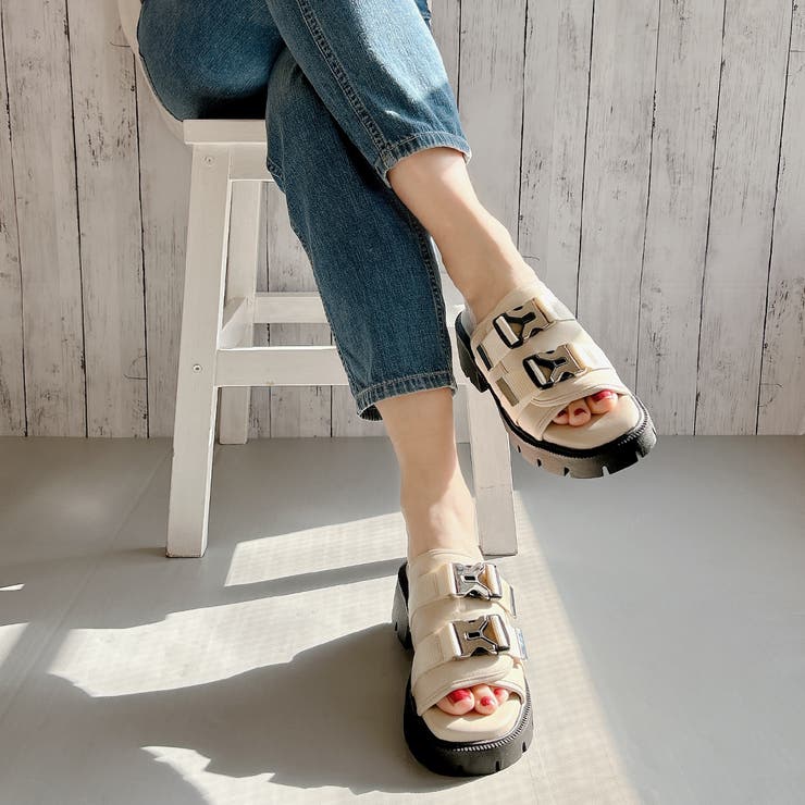 ベージュ | ダブルベルトトラックソールミュールサンダル | Noubel Voug Relax