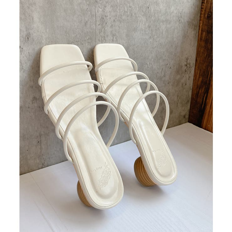 アイボリー | スクエアトゥ 細ストラップサンダル | Noubel Voug Relax