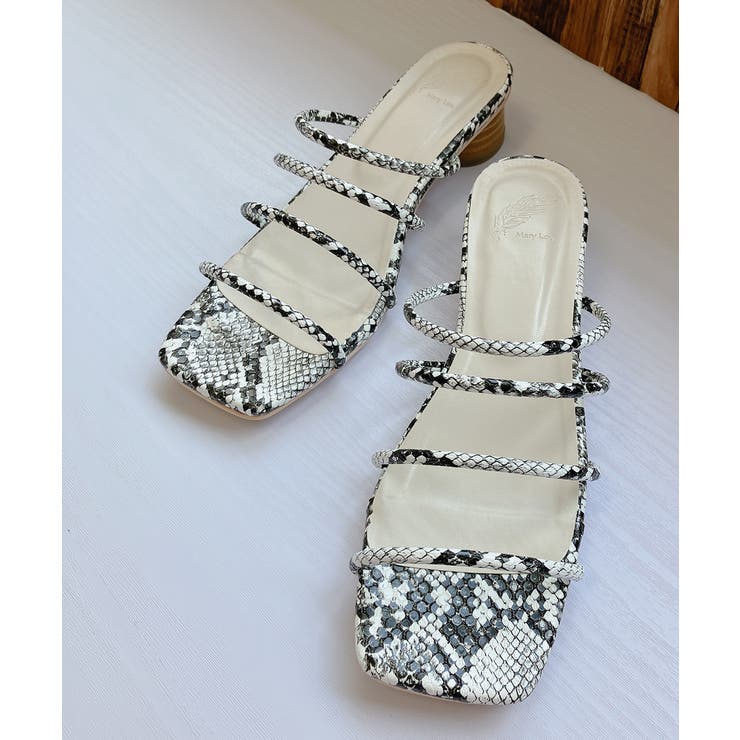 パイソン | スクエアトゥ 細ストラップサンダル | Noubel Voug Relax