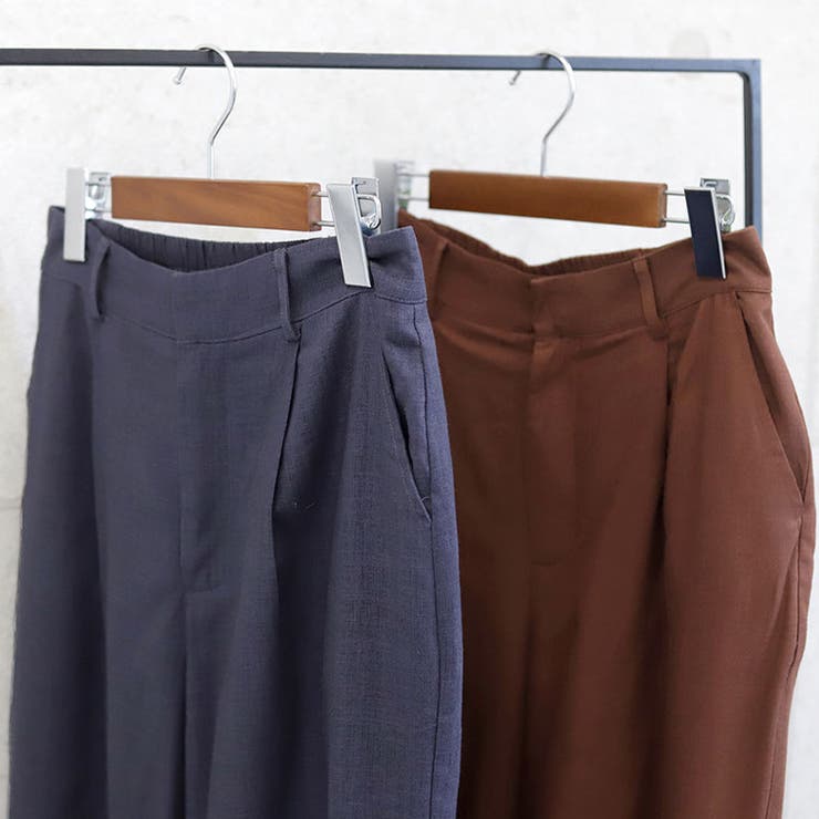 リネンブレンドタックワイドパンツ