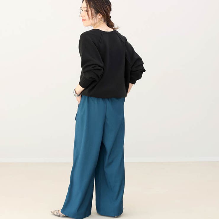 サイドリボンフェイクラップワイドパンツ