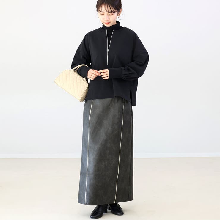 フェイクレザーパイピングロングスカート | FUNNY COMPANY＋  | 詳細画像7 