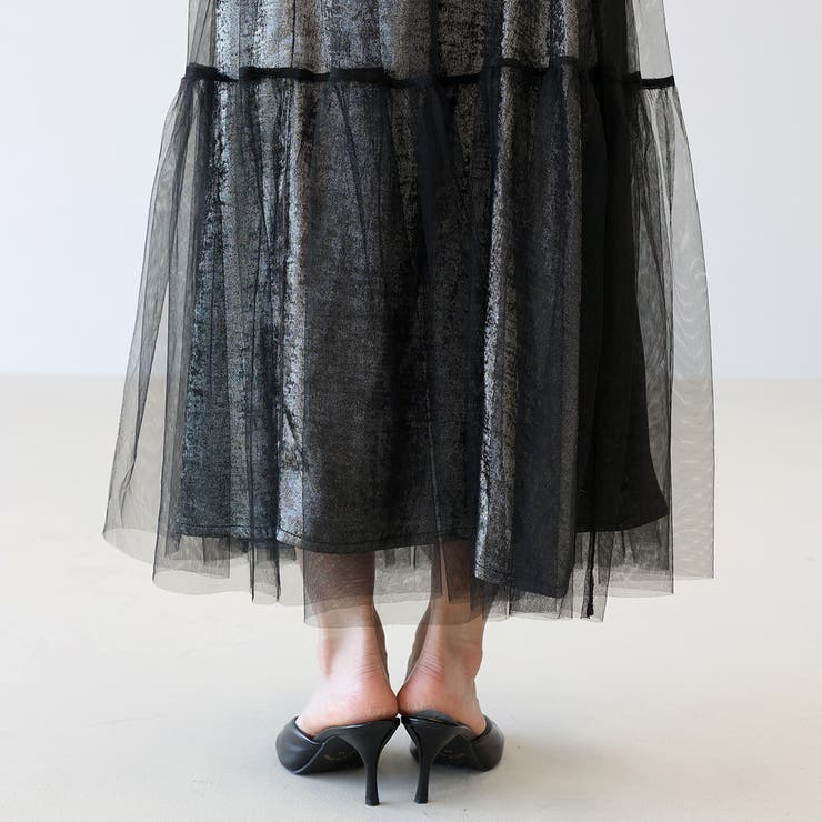 メタリックｘチュール重ねロングスカート | FUNNY COMPANY＋  | 詳細画像24 