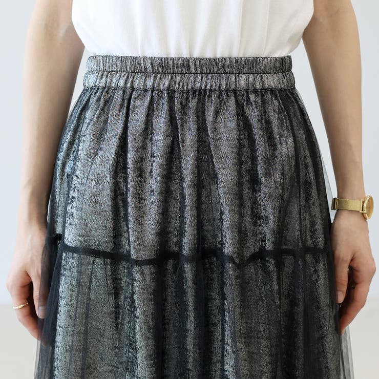 メタリックｘチュール重ねロングスカート | FUNNY COMPANY＋  | 詳細画像21 