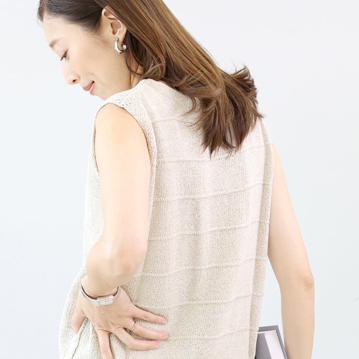 ボタン使いボーダー編みニットベスト | FUNNY COMPANY＋  | 詳細画像3 