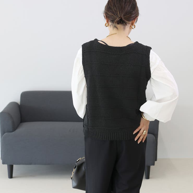 ボタン使いボーダー編みニットベスト | FUNNY COMPANY＋  | 詳細画像6 