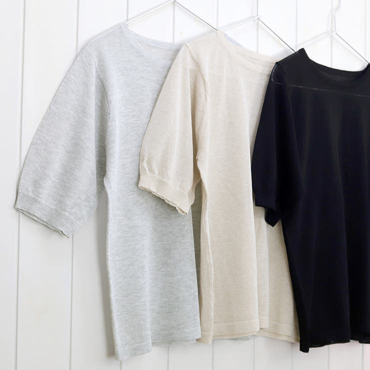 天竺編み5分袖シアーニットプルオーバー | FUNNY COMPANY＋  | 詳細画像2 