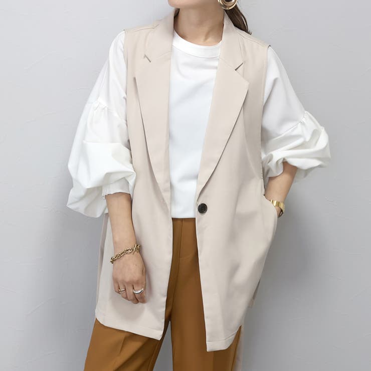 ダブルクロス無地テーラードベスト [品番：FNYW0002320]｜FUNNY