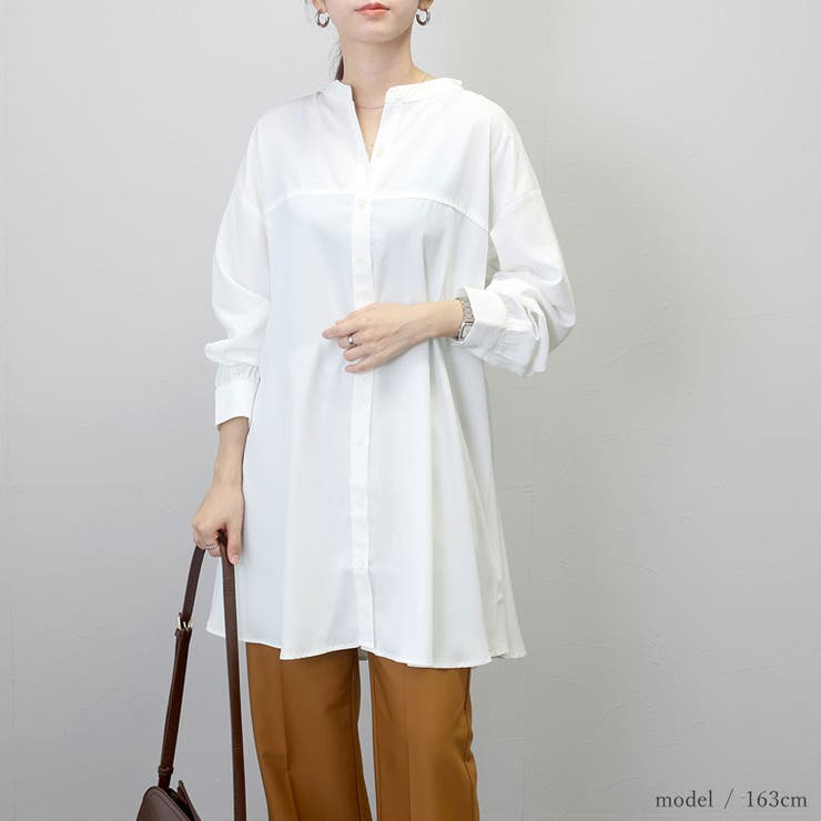 とろみツイルバックシャーリングシャツチュニック | FUNNY COMPANY＋  | 詳細画像17 