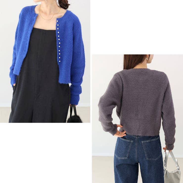 片畦ナイロンフェザークルーネックカーディガン | FUNNY COMPANY＋  | 詳細画像3 