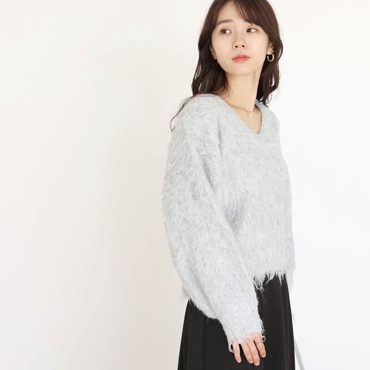 片畦起毛加工Vネックニットプルオーバー[品番：FNYW0003519]｜FUNNY COMPANY＋  （ファニーカンパニー）のレディースファッション通販｜SHOPLIST（ショップリスト）