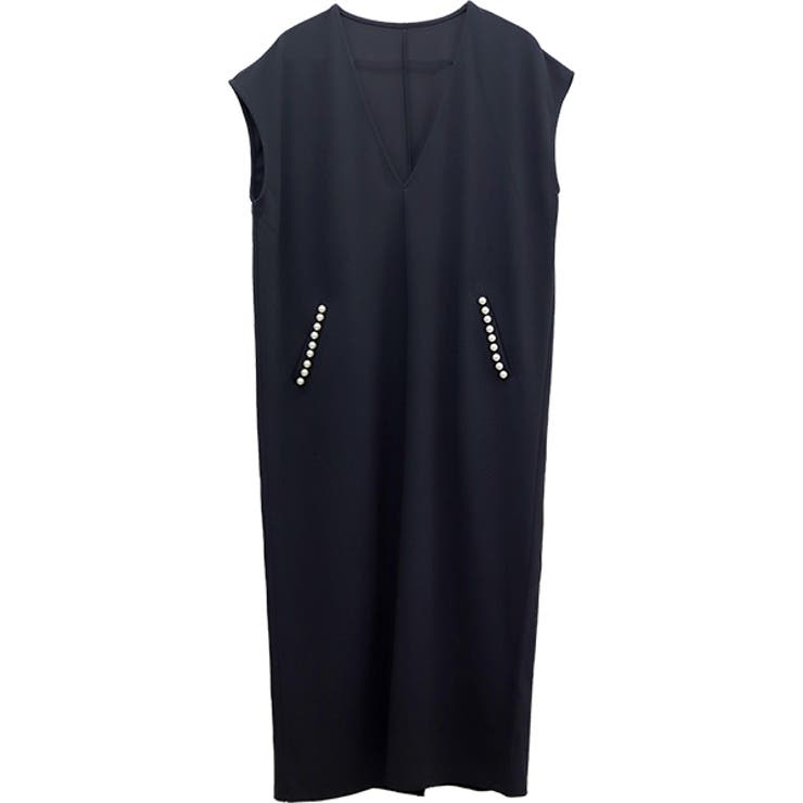 ラインパールVネックワンピース[品番：FNYW0003656]｜FUNNY