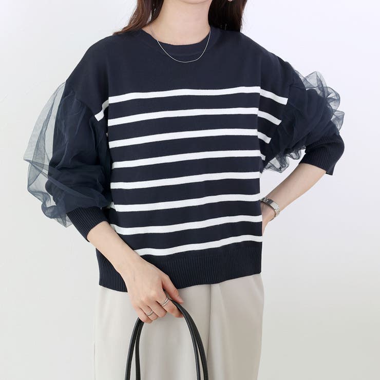 袖チュール重ねボーダー2WAYカーディガン | FUNNY COMPANY＋  | 詳細画像3 