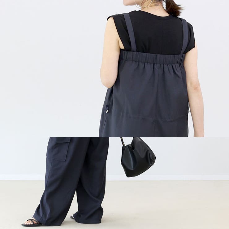 エステルツイルフロントジップ2WAYサロペット