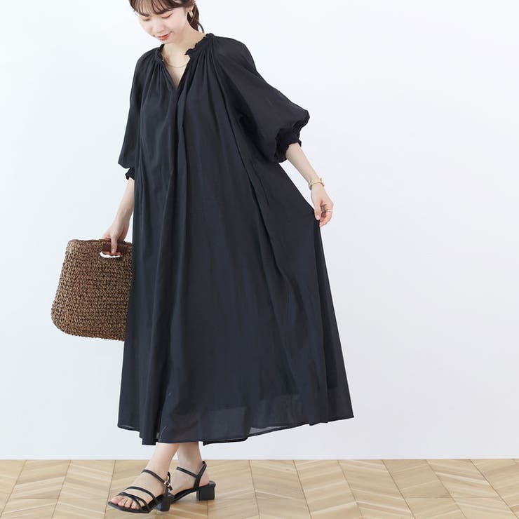 綿ボイルギャザーネックロングワンピース | FUNNY COMPANY＋  | 詳細画像5 