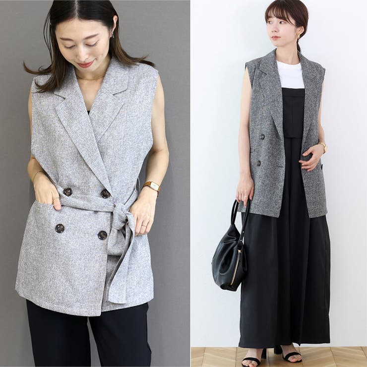 ミックスツイードベルト付テーラードベスト[品番：FNYW0003783