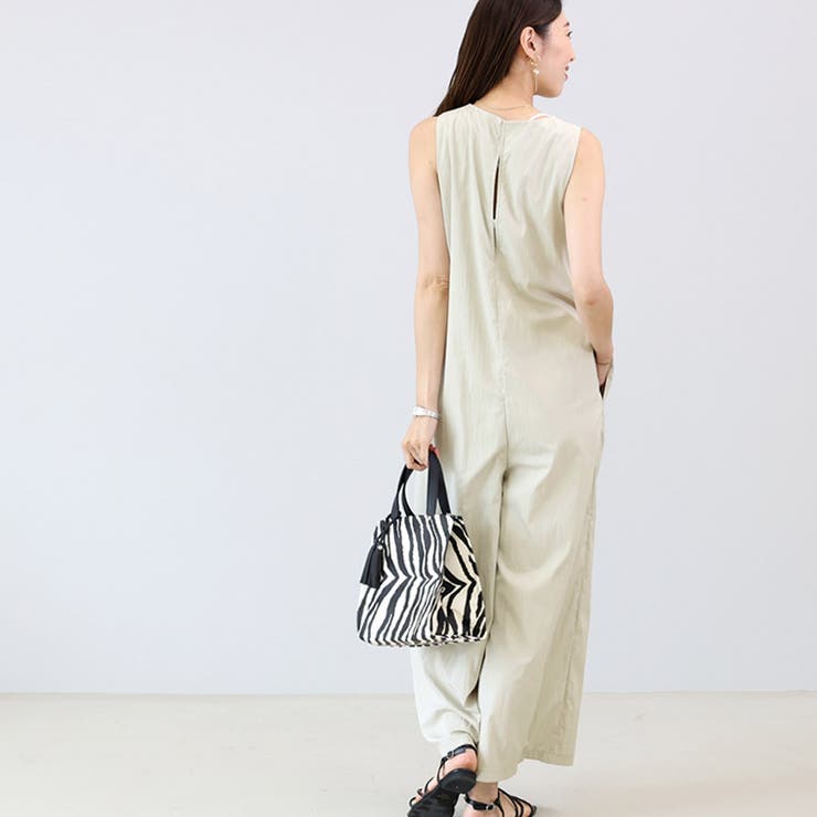 シワ加工バックスリットサロペット