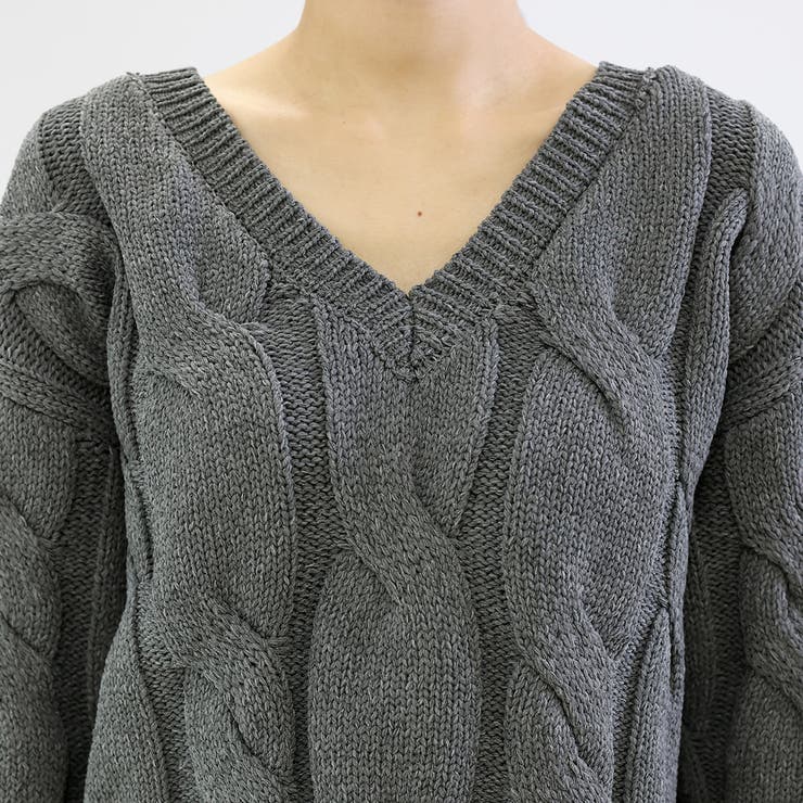 バルキーケーブルVネックニットプルオーバー | FUNNY COMPANY＋  | 詳細画像21 