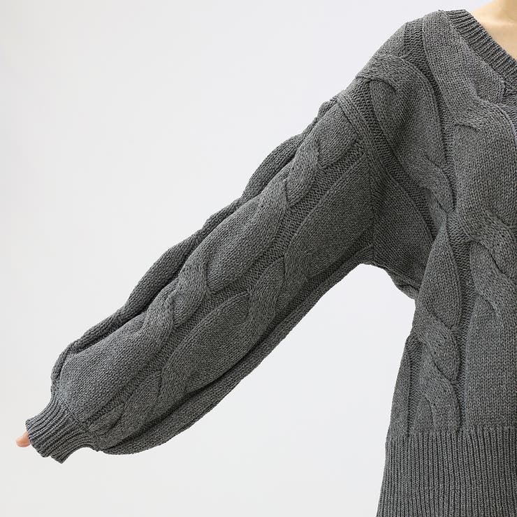 バルキーケーブルVネックニットプルオーバー | FUNNY COMPANY＋  | 詳細画像22 