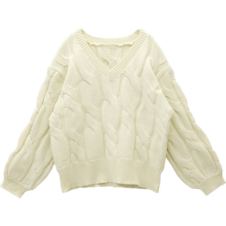 バルキーケーブルVネックニットプルオーバー | FUNNY COMPANY＋  | 詳細画像26 