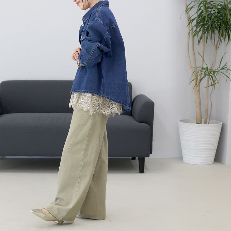 綿ツイル切替ワイドパンツ | FUNNY COMPANY＋  | 詳細画像18 