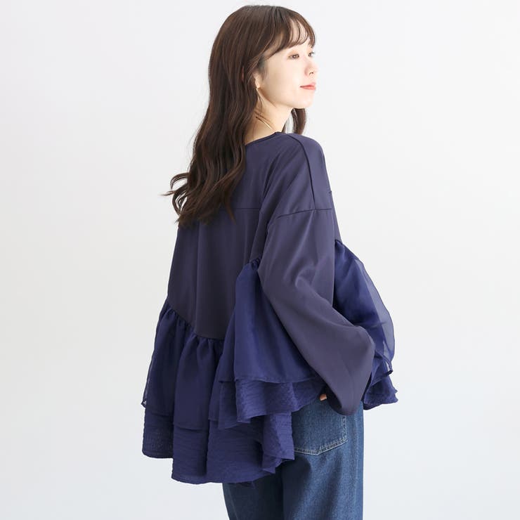 異素材切替フリルブラウス | FUNNY COMPANY＋  | 詳細画像7 