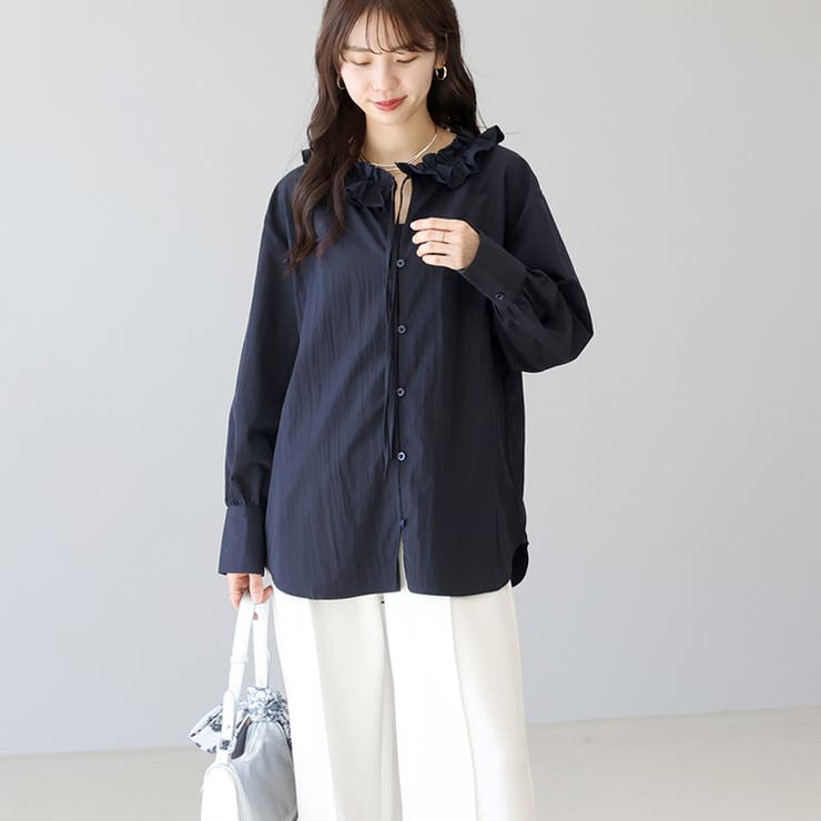 シワ加工フリルネック前開きブラウス | FUNNY COMPANY＋  | 詳細画像12 