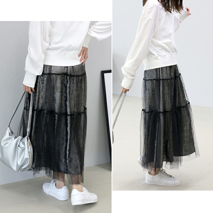 メタリックｘチュール重ねロングスカート | FUNNY COMPANY＋  | 詳細画像17 