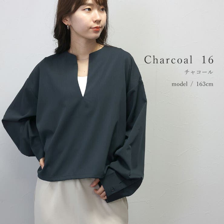 シワ加工裾ドロストキーネックブラウス[品番：FNYW0002992
