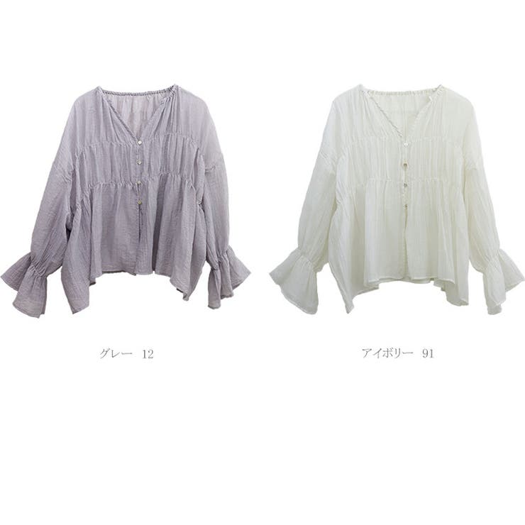 シワ加工キーネックシアーギャザーブラウス | FUNNY COMPANY＋  | 詳細画像20 