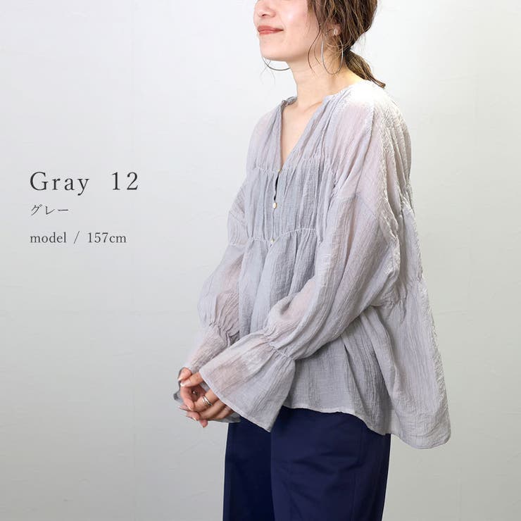 シワ加工キーネックシアーギャザーブラウス | FUNNY COMPANY＋  | 詳細画像11 