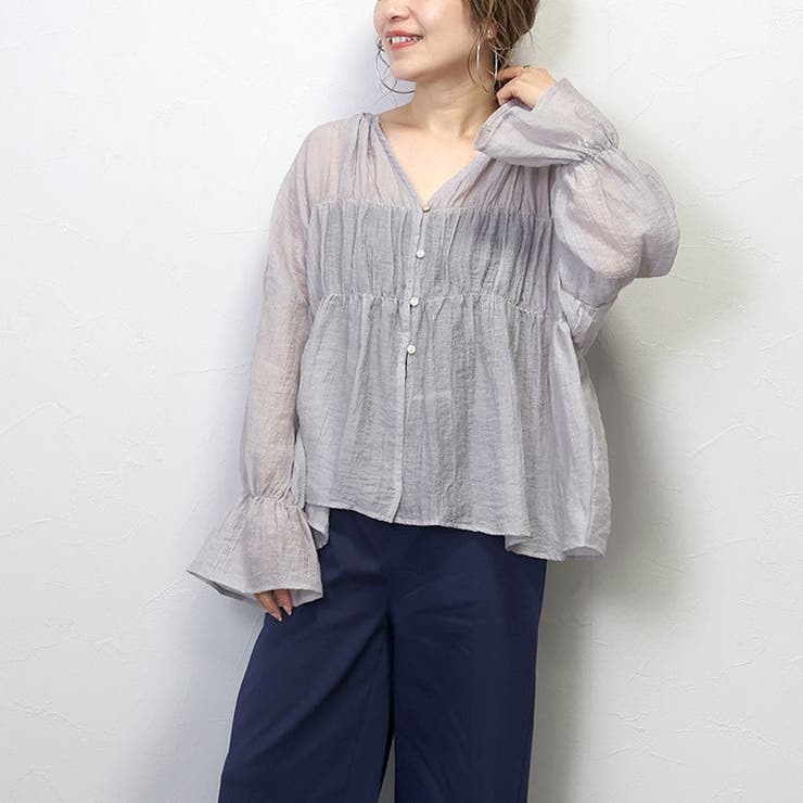 シワ加工キーネックシアーギャザーブラウス | FUNNY COMPANY＋  | 詳細画像12 