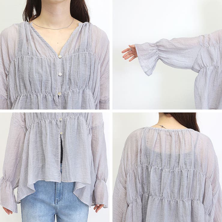 シワ加工キーネックシアーギャザーブラウス | FUNNY COMPANY＋  | 詳細画像17 