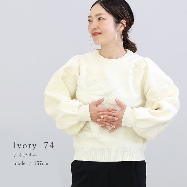 パイルジャガード柄編みニットプルオーバー[品番：FNYW0003545