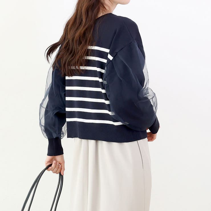 袖チュール重ねボーダー2WAYカーディガン | FUNNY COMPANY＋  | 詳細画像14 