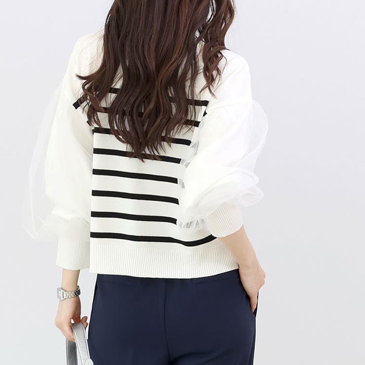 袖チュール重ねボーダー2WAYカーディガン | FUNNY COMPANY＋  | 詳細画像15 