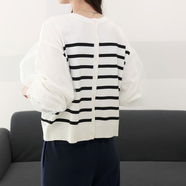 袖チュール重ねボーダー2WAYカーディガン | FUNNY COMPANY＋  | 詳細画像17 