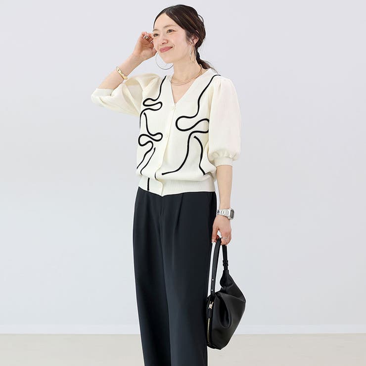 コード刺繍片畦Vネックカーディガン | FUNNY COMPANY＋  | 詳細画像16 